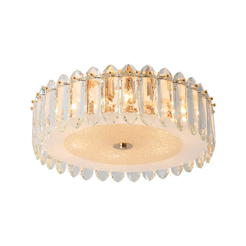 Drum Crystal Flushmount Lighting Simple 6 Bulbs Bedroom Flush Mount Light Fixture in Gold Clearhalo 'Ceiling Lights' 'Close To Ceiling Lights' 'Close to ceiling' 'Flush mount' Lighting' 885900