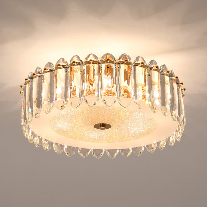 Drum Crystal Flushmount Lighting Simple 6 Bulbs Bedroom Flush Mount Light Fixture in Gold Clearhalo 'Ceiling Lights' 'Close To Ceiling Lights' 'Close to ceiling' 'Flush mount' Lighting' 885901