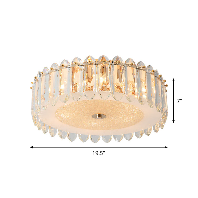 Drum Crystal Flushmount Lighting Simple 6 Bulbs Bedroom Flush Mount Light Fixture in Gold Clearhalo 'Ceiling Lights' 'Close To Ceiling Lights' 'Close to ceiling' 'Flush mount' Lighting' 885902