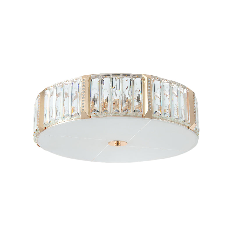 Gold 6 Bulbs Flush Light Fixture Modern Faceted Crystal Drum Flush Mount Lighting for Bedroom Clearhalo 'Ceiling Lights' 'Close To Ceiling Lights' 'Close to ceiling' 'Flush mount' Lighting' 885904