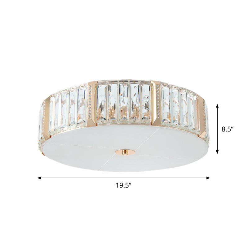 Gold 6 Bulbs Flush Light Fixture Modern Faceted Crystal Drum Flush Mount Lighting for Bedroom Clearhalo 'Ceiling Lights' 'Close To Ceiling Lights' 'Close to ceiling' 'Flush mount' Lighting' 885906