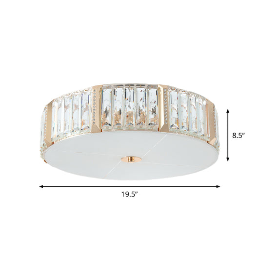 Gold 6 Bulbs Flush Light Fixture Modern Faceted Crystal Drum Flush Mount Lighting for Bedroom Clearhalo 'Ceiling Lights' 'Close To Ceiling Lights' 'Close to ceiling' 'Flush mount' Lighting' 885906