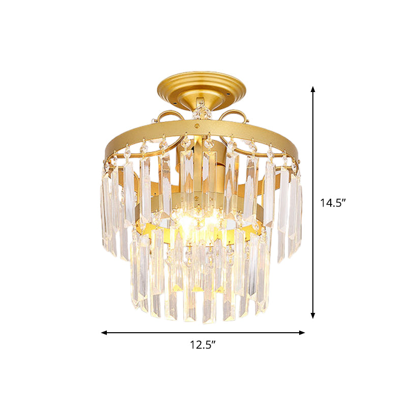 Crystal 2 Layers Semi Flush Postmodern 3/5 Bulbs Living Room Flush Mount Light Fixture in Gold Clearhalo 'Ceiling Lights' 'Close To Ceiling Lights' 'Close to ceiling' 'Semi-flushmount' Lighting' 885910