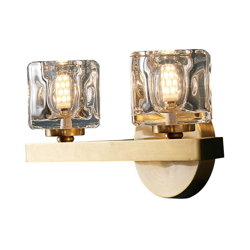 Modern Cylindrical Sconce Light 1/2-Bulb Clear Crystal Block Wall Lighting Fixture in Brass for Living Room Clearhalo 'Cast Iron' 'Glass' 'Industrial' 'Modern wall lights' 'Modern' 'Tiffany' 'Traditional wall lights' 'Wall Lamps & Sconces' 'Wall Lights' Lighting' 885922