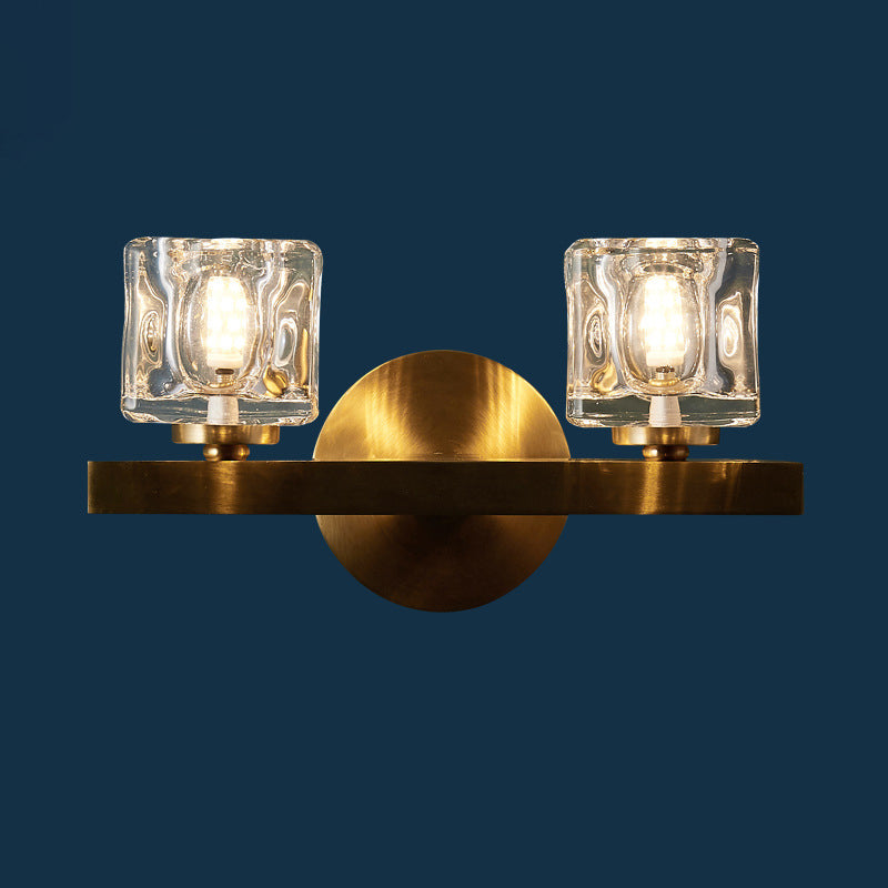 Modern Cylindrical Sconce Light 1/2-Bulb Clear Crystal Block Wall Lighting Fixture in Brass for Living Room Clearhalo 'Cast Iron' 'Glass' 'Industrial' 'Modern wall lights' 'Modern' 'Tiffany' 'Traditional wall lights' 'Wall Lamps & Sconces' 'Wall Lights' Lighting' 885923