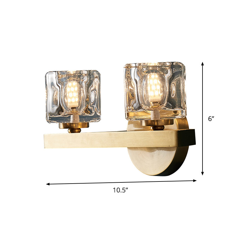 Modern Cylindrical Sconce Light 1/2-Bulb Clear Crystal Block Wall Lighting Fixture in Brass for Living Room Clearhalo 'Cast Iron' 'Glass' 'Industrial' 'Modern wall lights' 'Modern' 'Tiffany' 'Traditional wall lights' 'Wall Lamps & Sconces' 'Wall Lights' Lighting' 885924