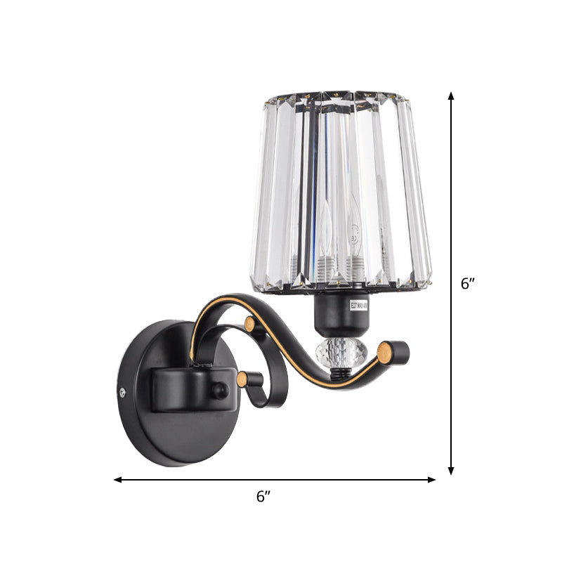 1/2-Bulb Tapered Sconce Lamp Modern Black Crystal Block Wall Light Fixture for Living Room Clearhalo 'Cast Iron' 'Glass' 'Industrial' 'Modern wall lights' 'Modern' 'Tiffany' 'Traditional wall lights' 'Wall Lamps & Sconces' 'Wall Lights' Lighting' 885928