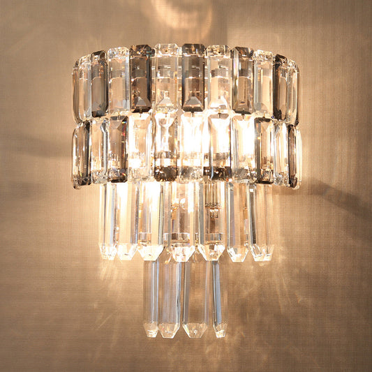 Layered Smoke Gray Crystal Sconce Modernism 2 Bulbs Living Room Wall Mounted Light Fixture Clearhalo 'Modern wall lights' 'Modern' 'Wall Lamps & Sconces' 'Wall Lights' Lighting' 885936