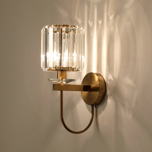 Crystal Column Sconce Light Fixture Modernism 1 Bulb Living Room Wall Lamp in Gold with Gooseneck Arm Clearhalo 'Cast Iron' 'Glass' 'Industrial' 'Modern wall lights' 'Modern' 'Tiffany' 'Traditional wall lights' 'Wall Lamps & Sconces' 'Wall Lights' Lighting' 885940