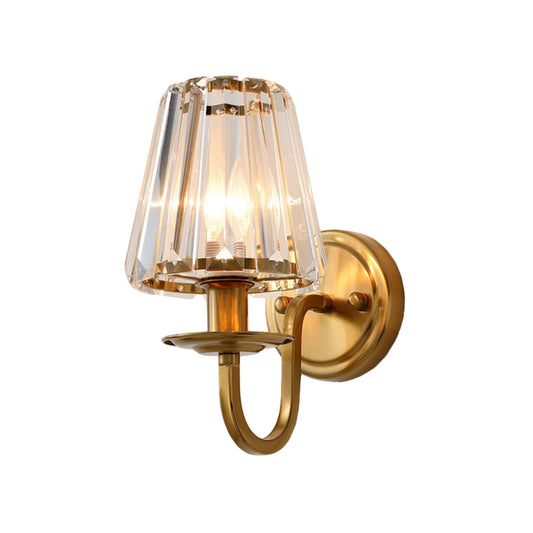 Brass Cone Wall Lamp Traditionalist Metal 1/2 Lights Bedroom Wall Mount  Lighting with Beveled Glass Panel - Clearhalo