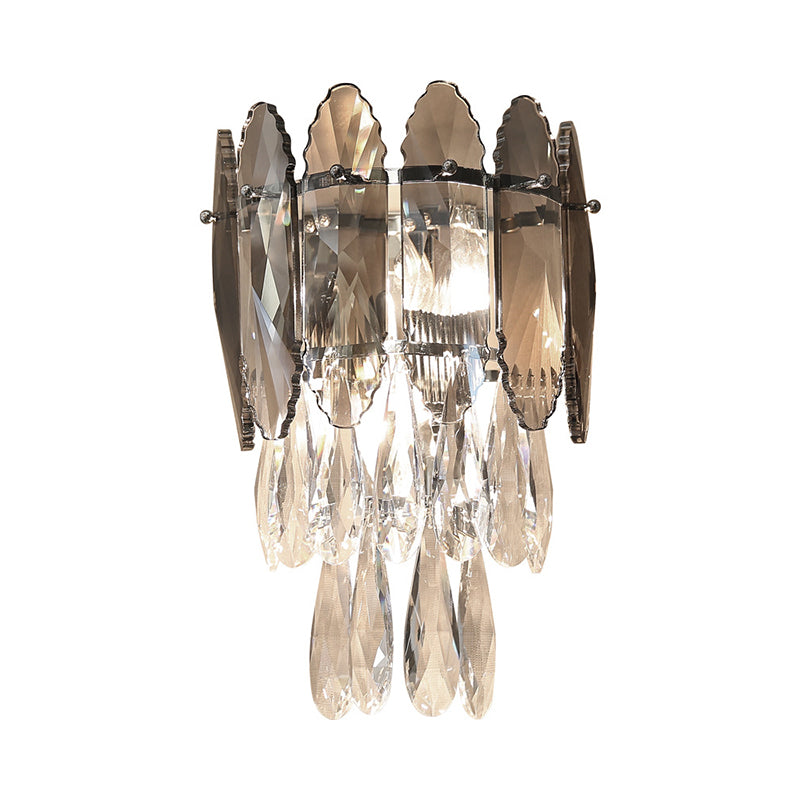 Modern Layered Wall Lighting 2 Lights Clear and Champagne/Smoke Gray Crystal Wall Sconce Light Fixture Clearhalo 'Modern wall lights' 'Modern' 'Wall Lamps & Sconces' 'Wall Lights' Lighting' 885952