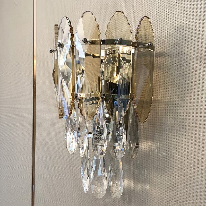 Modern Layered Wall Lighting 2 Lights Clear and Champagne/Smoke Gray Crystal Wall Sconce Light Fixture Champagne Clearhalo 'Modern wall lights' 'Modern' 'Wall Lamps & Sconces' 'Wall Lights' Lighting' 885954