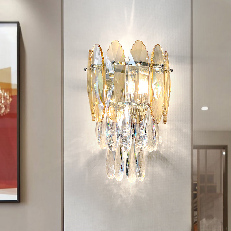 Modern Layered Wall Lighting 2 Lights Clear and Champagne/Smoke Gray Crystal Wall Sconce Light Fixture Clearhalo 'Modern wall lights' 'Modern' 'Wall Lamps & Sconces' 'Wall Lights' Lighting' 885955