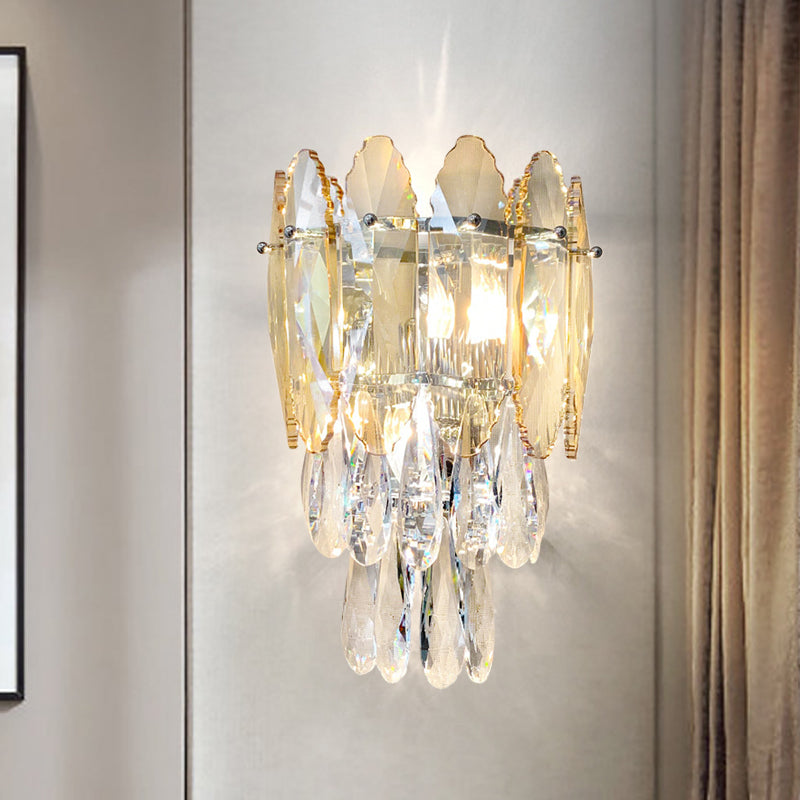 Modern Layered Wall Lighting 2 Lights Clear and Champagne/Smoke Gray Crystal Wall Sconce Light Fixture Clearhalo 'Modern wall lights' 'Modern' 'Wall Lamps & Sconces' 'Wall Lights' Lighting' 885956
