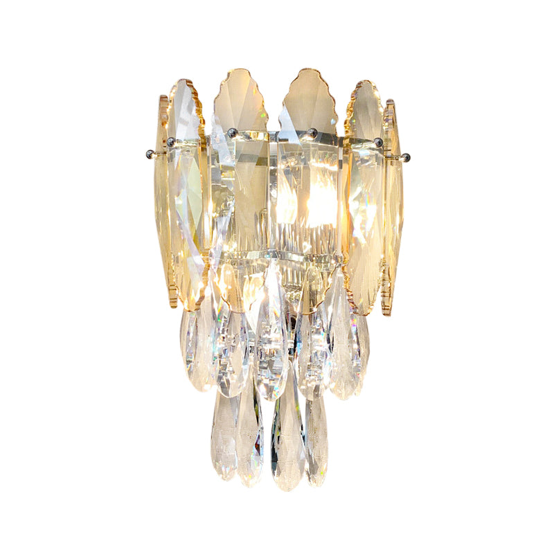 Modern Layered Wall Lighting 2 Lights Clear and Champagne/Smoke Gray Crystal Wall Sconce Light Fixture Clearhalo 'Modern wall lights' 'Modern' 'Wall Lamps & Sconces' 'Wall Lights' Lighting' 885957