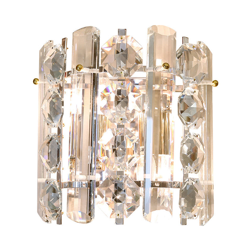 2-Light Wall Lamp Contemporary Living Room Sconce with Half Cylinder Clear Crystal Shade Clearhalo 'Modern wall lights' 'Modern' 'Wall Lamps & Sconces' 'Wall Lights' Lighting' 885959