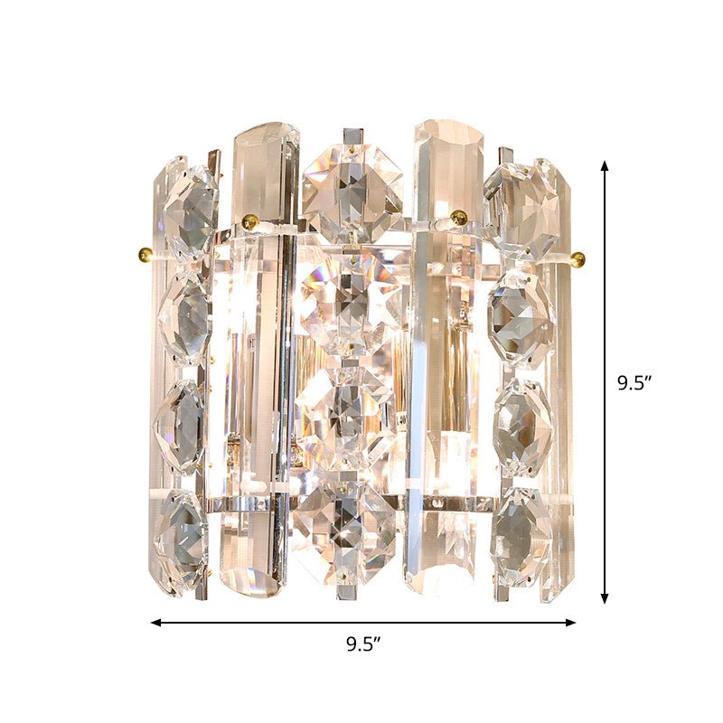 2-Light Wall Lamp Contemporary Living Room Sconce with Half Cylinder Clear Crystal Shade Clearhalo 'Modern wall lights' 'Modern' 'Wall Lamps & Sconces' 'Wall Lights' Lighting' 885961