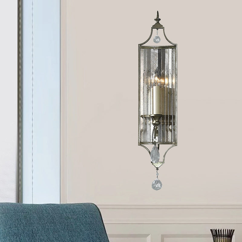 Candelabra Living Room Sconce Countryside Faceted Crystal 1/3-Head Silver Wall Lamp Fixture 1.0 Silver Clearhalo 'Wall Lamps & Sconces' 'Wall Lights' Lighting' 885962