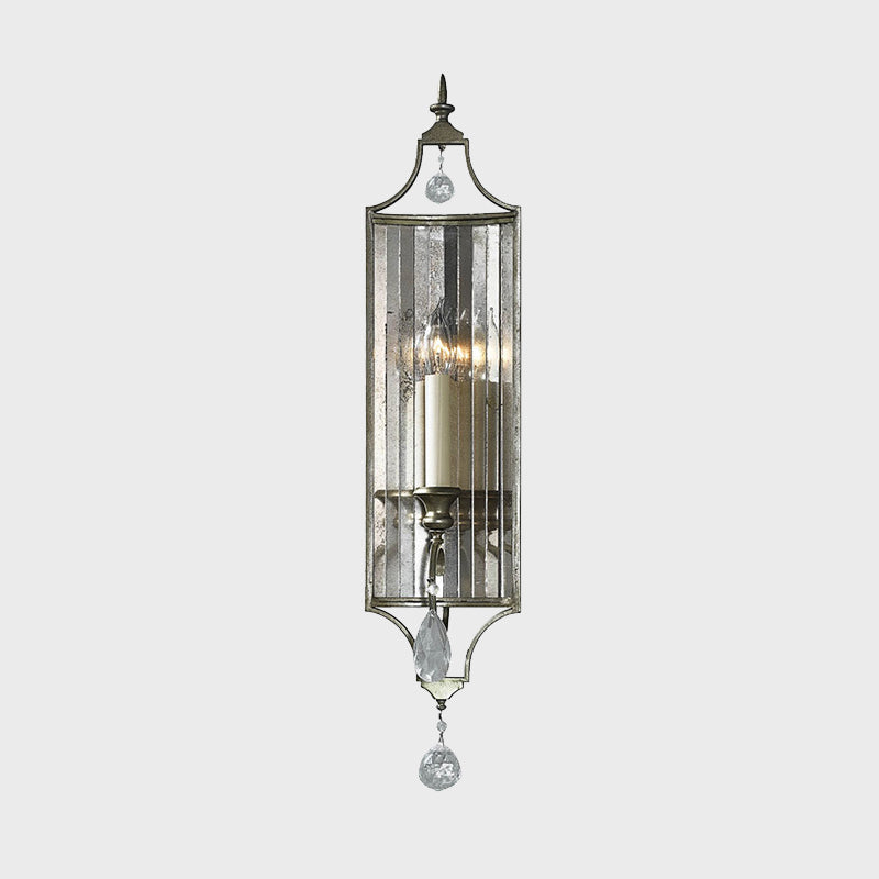 Candelabra Living Room Sconce Countryside Faceted Crystal 1/3-Head Silver Wall Lamp Fixture Clearhalo 'Wall Lamps & Sconces' 'Wall Lights' Lighting' 885964