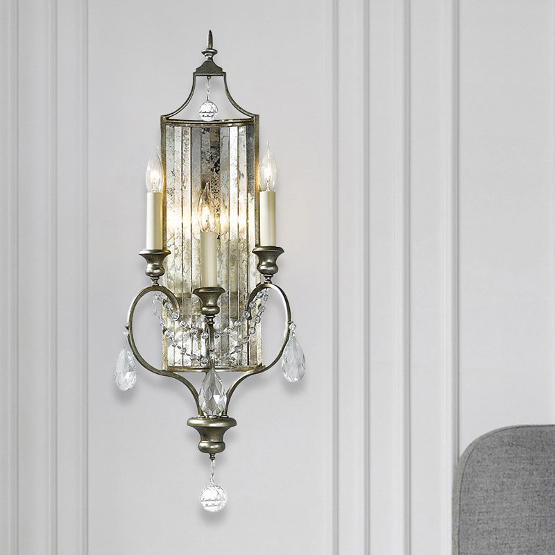 Candelabra Living Room Sconce Countryside Faceted Crystal 1/3-Head Silver Wall Lamp Fixture 3.0 Silver Clearhalo 'Wall Lamps & Sconces' 'Wall Lights' Lighting' 885966