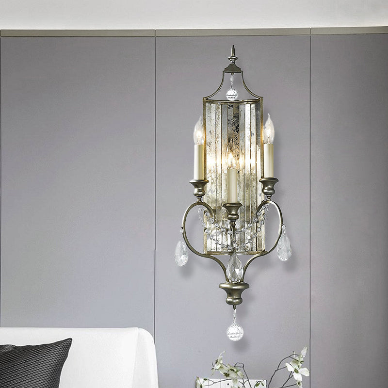 Candelabra Living Room Sconce Countryside Faceted Crystal 1/3-Head Silver Wall Lamp Fixture Clearhalo 'Wall Lamps & Sconces' 'Wall Lights' Lighting' 885967