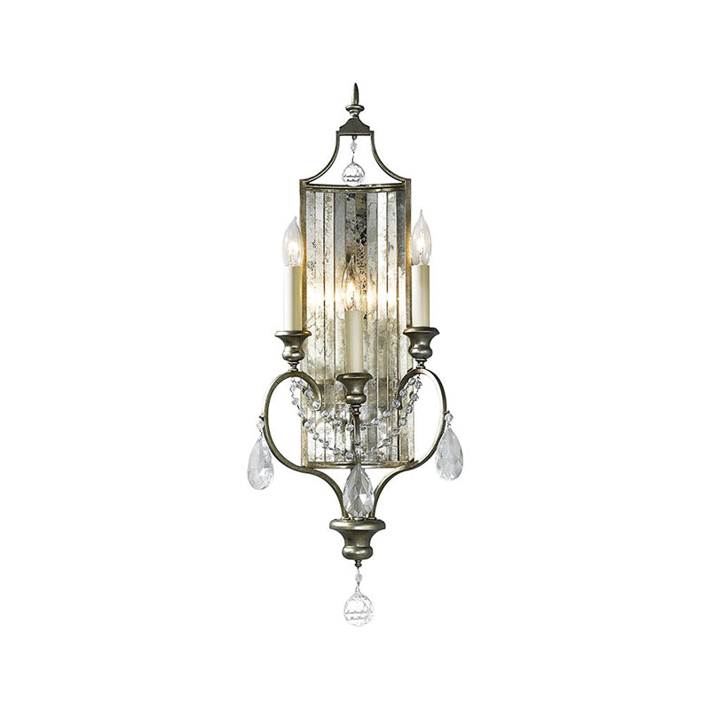 Candelabra Living Room Sconce Countryside Faceted Crystal 1/3-Head Silver Wall Lamp Fixture Clearhalo 'Wall Lamps & Sconces' 'Wall Lights' Lighting' 885968