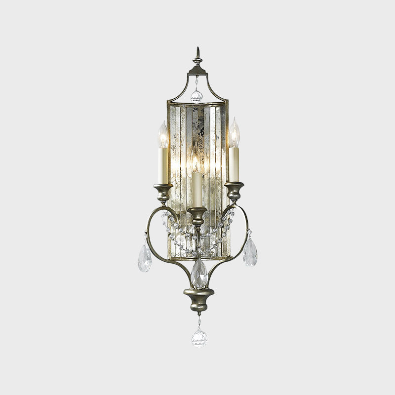 Candelabra Living Room Sconce Countryside Faceted Crystal 1/3-Head Silver Wall Lamp Fixture Clearhalo 'Wall Lamps & Sconces' 'Wall Lights' Lighting' 885969