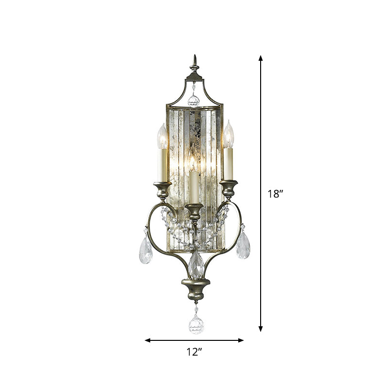 Candelabra Living Room Sconce Countryside Faceted Crystal 1/3-Head Silver Wall Lamp Fixture Clearhalo 'Wall Lamps & Sconces' 'Wall Lights' Lighting' 885970