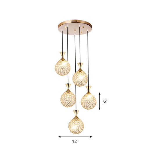 3/5 Bulbs Globe Cluster Pendant Modern Gold Cut Crystal Hanging Ceiling Light for Dining Room Clearhalo 'Ceiling Lights' 'Modern Pendants' 'Modern' 'Pendant Lights' 'Pendants' Lighting' 886005