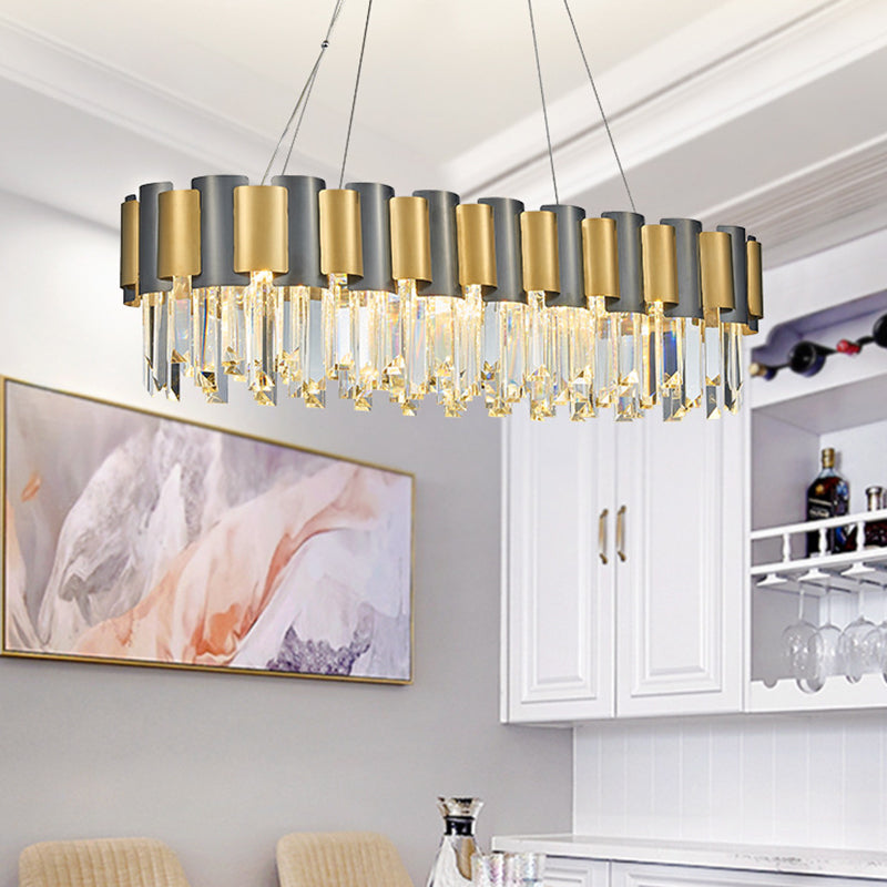 K9 Crystal Linear Island Light Postmodern 10 Bulbs Dining Room Hanging Lamp in Black and Gold Black-Gold Clearhalo 'Ceiling Lights' 'Island Lights' Lighting' 886010