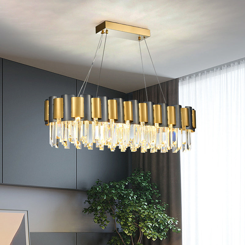 K9 Crystal Linear Island Light Postmodern 10 Bulbs Dining Room Hanging Lamp in Black and Gold Clearhalo 'Ceiling Lights' 'Island Lights' Lighting' 886011