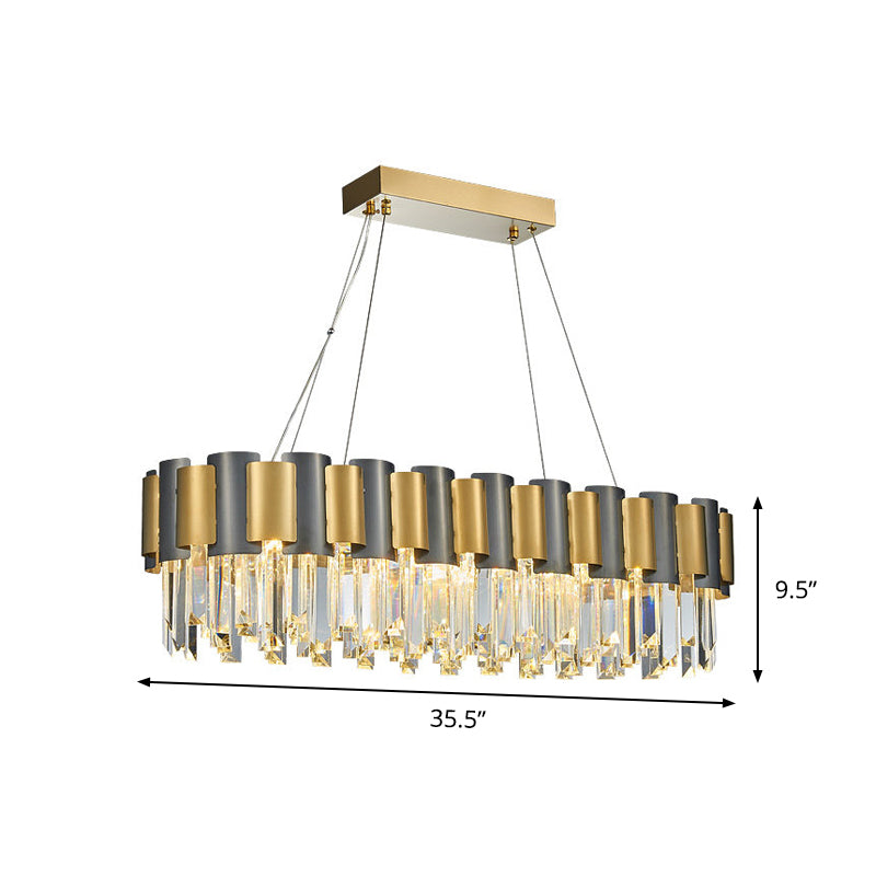 K9 Crystal Linear Island Light Postmodern 10 Bulbs Dining Room Hanging Lamp in Black and Gold Clearhalo 'Ceiling Lights' 'Island Lights' Lighting' 886013
