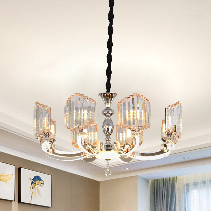 Clear Crystal Chrome Chandelier Starburst 8 Lights Modernist Pendant Lighting Fixture for Bedroom Chrome Clearhalo 'Ceiling Lights' 'Chandeliers' 'Modern Chandeliers' 'Modern' Lighting' 886022