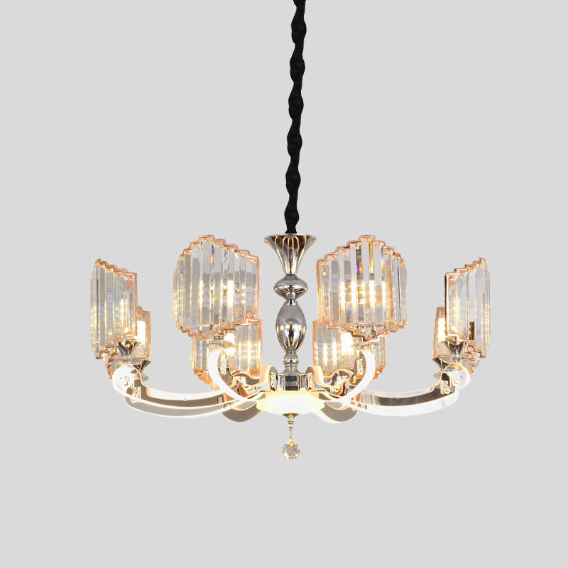 Clear Crystal Chrome Chandelier Starburst 8 Lights Modernist Pendant Lighting Fixture for Bedroom Clearhalo 'Ceiling Lights' 'Chandeliers' 'Modern Chandeliers' 'Modern' Lighting' 886024