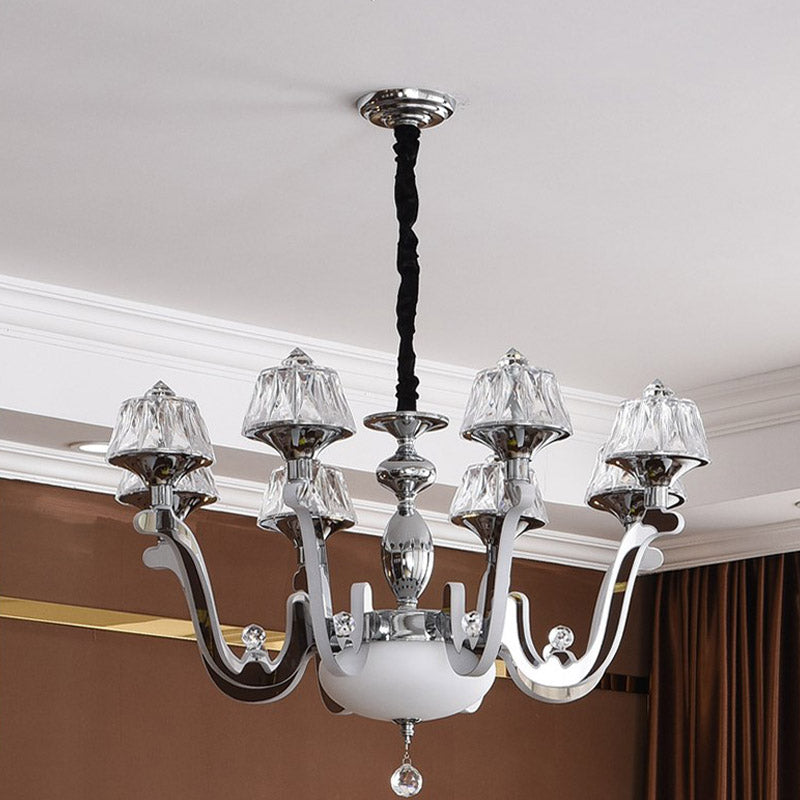 8-Bulb Ceiling Chandelier Contemporary Cone Crystal Block Hanging Pendant Light in Chrome Chrome Clearhalo 'Ceiling Lights' 'Chandeliers' 'Modern Chandeliers' 'Modern' Lighting' 886030