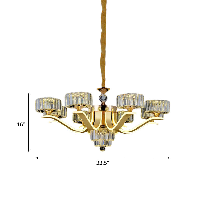 Spread Crystal Chandelier Light Postmodern 8 Heads Living Room Suspension Lamp in Gold Clearhalo 'Ceiling Lights' 'Chandeliers' 'Modern Chandeliers' 'Modern' Lighting' 886037