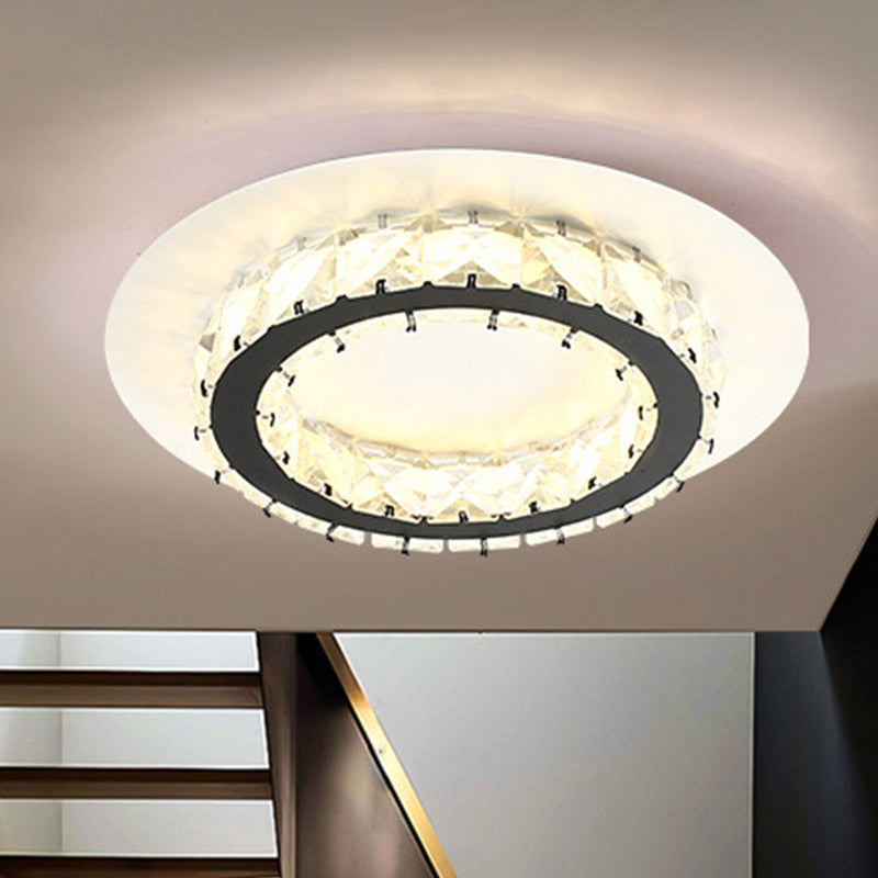 Circular Corridor Flush Mount Minimalism K9 Crystal LED White Ceiling Light in Warm/White Light White Clearhalo 'Ceiling Lights' 'Close To Ceiling Lights' 'Close to ceiling' 'Flush mount' Lighting' 886051