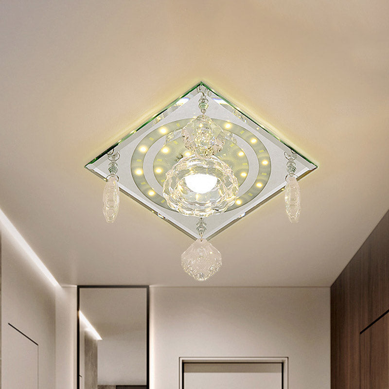 Square Clear Crystal Flushmount Minimalist LED Hallway Close to Ceiling Lighting Fixture Clear Clearhalo 'Ceiling Lights' 'Close To Ceiling Lights' 'Close to ceiling' 'Flush mount' Lighting' 886062