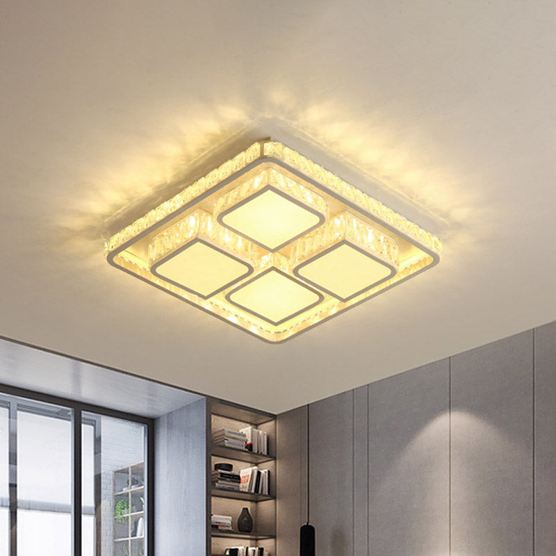 Contemporary Square Flush Mount Faceted Crystal LED Ceiling Light Fixture in White for Bedroom Clearhalo 'Ceiling Lights' 'Close To Ceiling Lights' 'Close to ceiling' 'Flush mount' Lighting' 886087