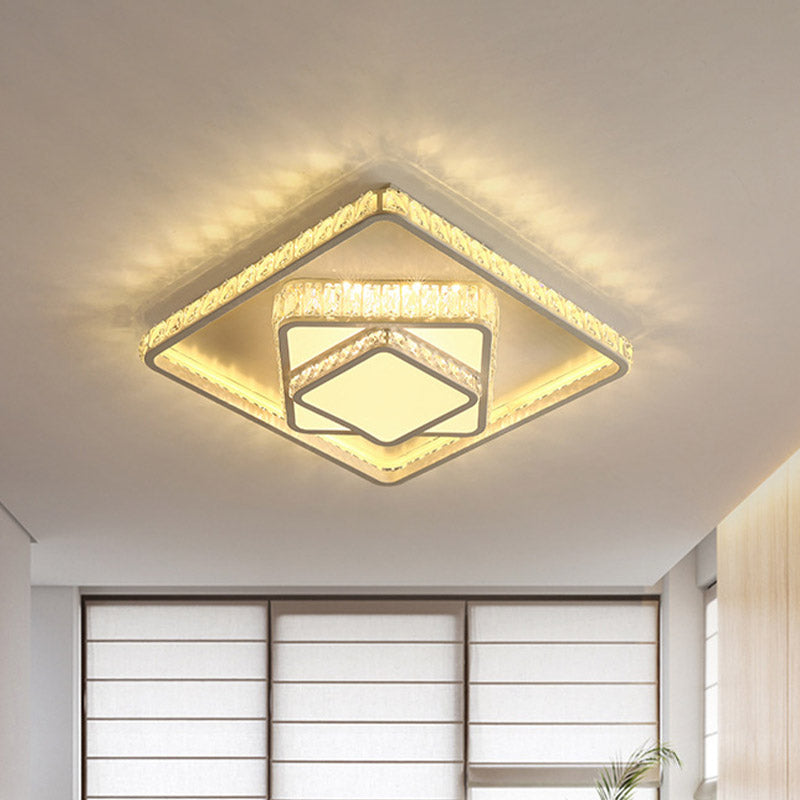 Square Crystal Ceiling Lighting Modern LED Bedroom Flush Mount Light Fixture in White White Clearhalo 'Ceiling Lights' 'Close To Ceiling Lights' 'Close to ceiling' 'Flush mount' Lighting' 886090