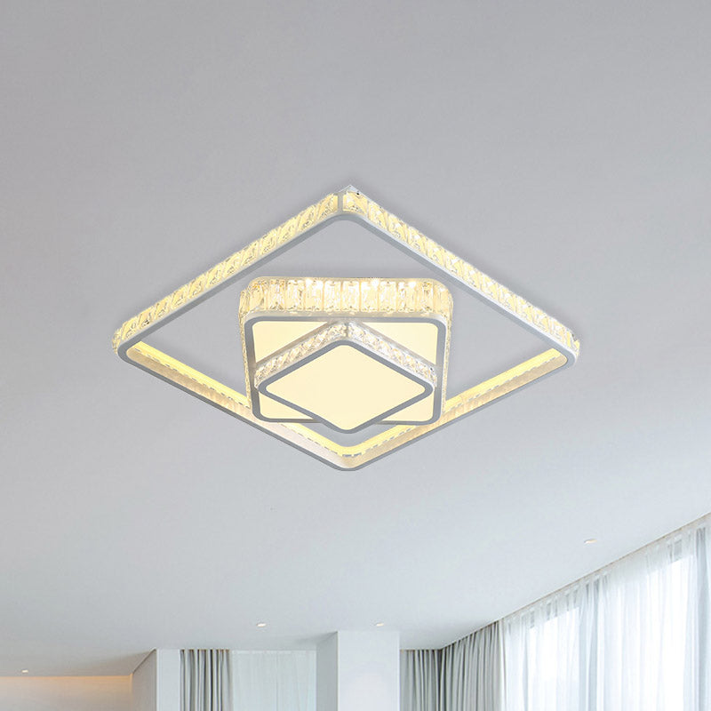 Square Crystal Ceiling Lighting Modern LED Bedroom Flush Mount Light Fixture in White Clearhalo 'Ceiling Lights' 'Close To Ceiling Lights' 'Close to ceiling' 'Flush mount' Lighting' 886091