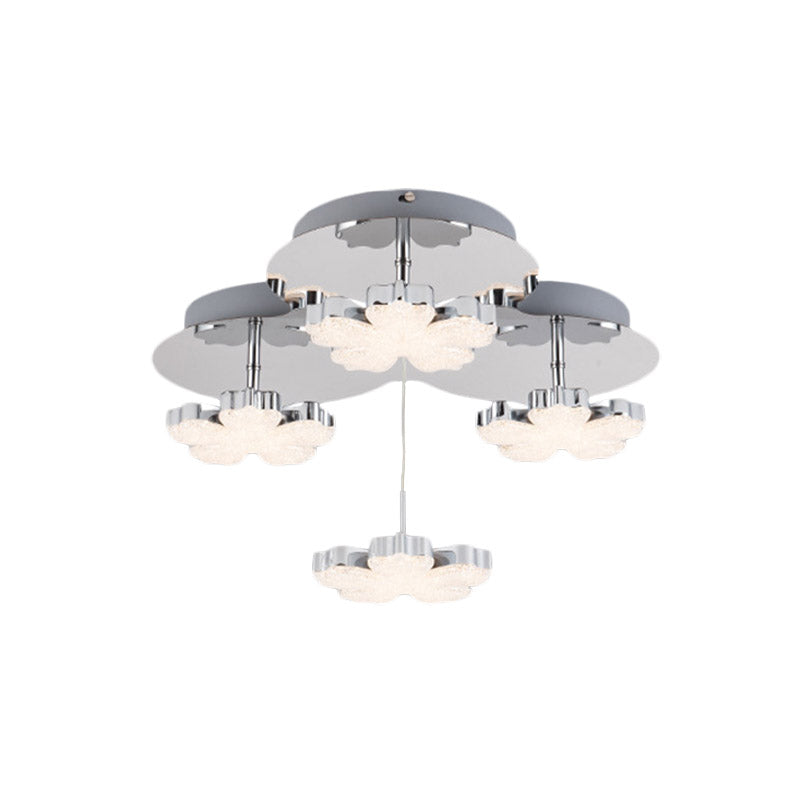 Chrome Petal Semi Mount Lighting Modern Crystal LED Bedroom Flush Ceiling Light Fixture Clearhalo 'Ceiling Lights' 'Close To Ceiling Lights' 'Close to ceiling' 'Semi-flushmount' Lighting' 886095