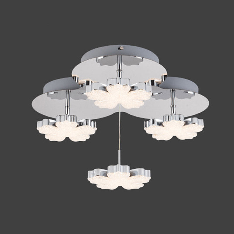 Chrome Petal Semi Mount Lighting Modern Crystal LED Bedroom Flush Ceiling Light Fixture Clearhalo 'Ceiling Lights' 'Close To Ceiling Lights' 'Close to ceiling' 'Semi-flushmount' Lighting' 886096