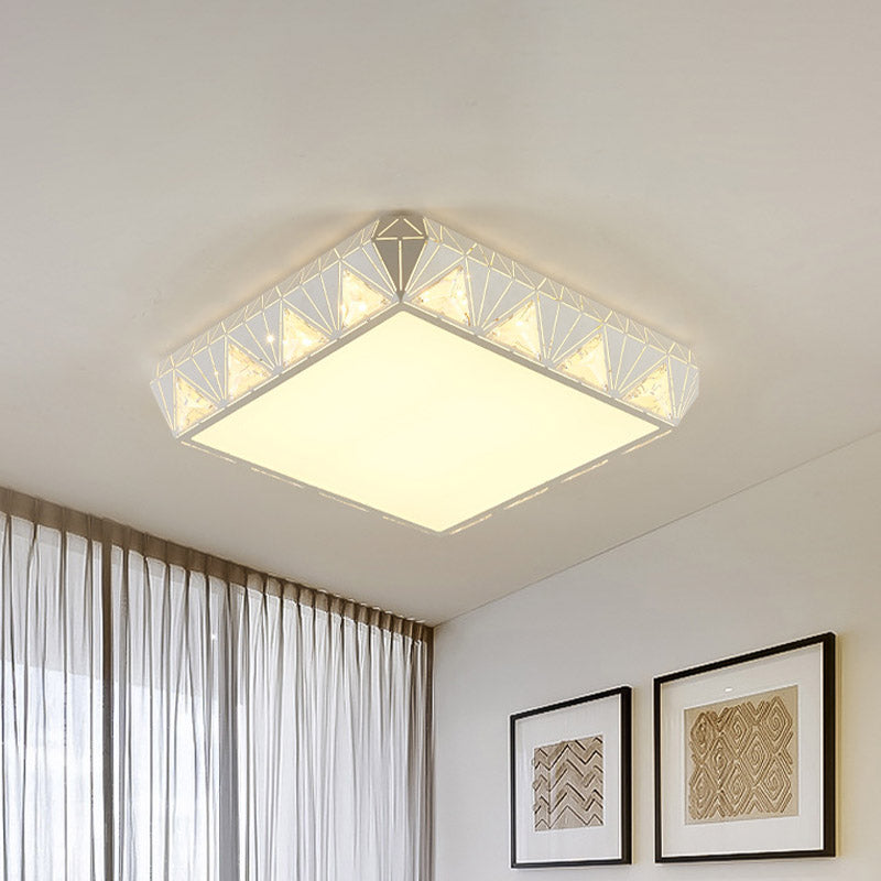 Minimalism Square Ceiling Light Fixture Beveled Crystal LED Flushmount Lighting in White for Bedroom White Clearhalo 'Ceiling Lights' 'Close To Ceiling Lights' 'Close to ceiling' 'Flush mount' Lighting' 886107