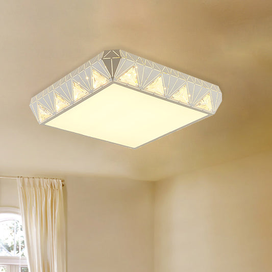 Minimalism Square Ceiling Light Fixture Beveled Crystal LED Flushmount Lighting in White for Bedroom Clearhalo 'Ceiling Lights' 'Close To Ceiling Lights' 'Close to ceiling' 'Flush mount' Lighting' 886108