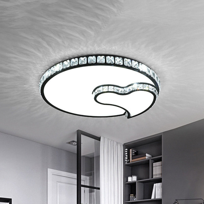 Loop Bedroom Ceiling Flush Mount Modernism Faceted Crystal LED Black Flushmount with Heart Design Clearhalo 'Ceiling Lights' 'Close To Ceiling Lights' 'Close to ceiling' 'Flush mount' Lighting' 886112