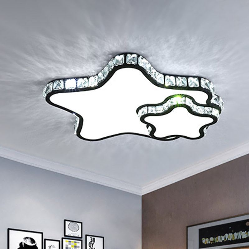 Black LED Flush Ceiling Light Modernism Clear Crystal Double Star Flush Mount Lighting Fixture Clearhalo 'Ceiling Lights' 'Close To Ceiling Lights' 'Close to ceiling' 'Flush mount' Lighting' 886116