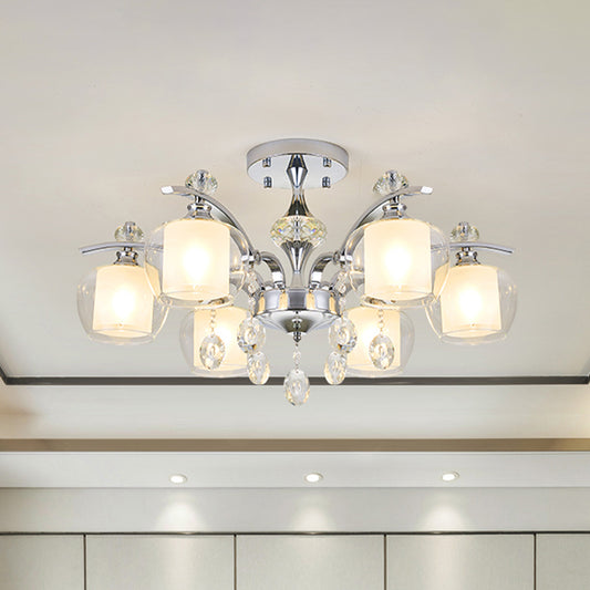 Clear Glass Sputnik Semi Flush Modernist 6 Heads Living Room Flushmount in Chrome with Crystal Chrome Clearhalo 'Ceiling Lights' 'Close To Ceiling Lights' 'Close to ceiling' 'Semi-flushmount' Lighting' 886119