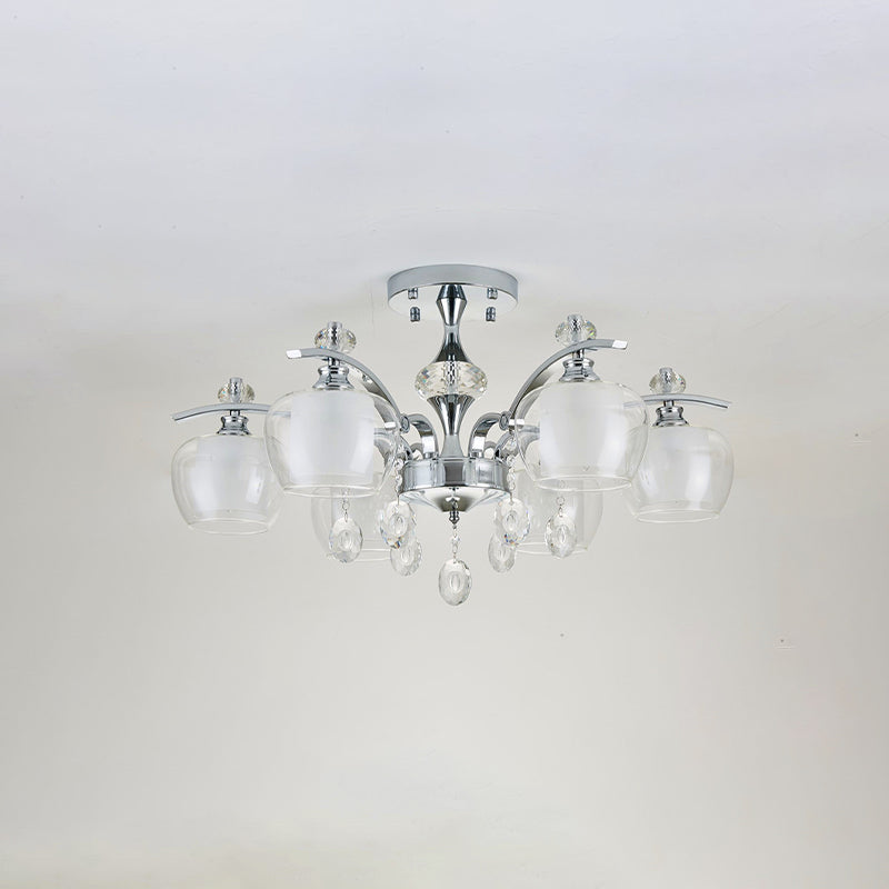 Clear Glass Sputnik Semi Flush Modernist 6 Heads Living Room Flushmount in Chrome with Crystal Clearhalo 'Ceiling Lights' 'Close To Ceiling Lights' 'Close to ceiling' 'Semi-flushmount' Lighting' 886120