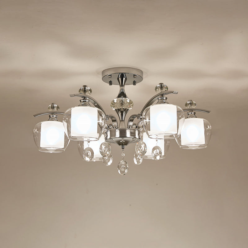 Clear Glass Sputnik Semi Flush Modernist 6 Heads Living Room Flushmount in Chrome with Crystal Clearhalo 'Ceiling Lights' 'Close To Ceiling Lights' 'Close to ceiling' 'Semi-flushmount' Lighting' 886121